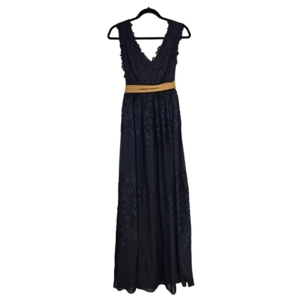 FREE PEOPLE Princapesa Black‎ Lace Open Back Maxi Gown Dress Size 2